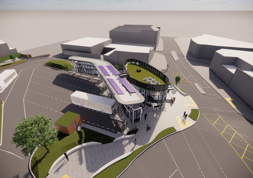 Architectural render of Heckmondwike Bus Station from a birds eye view